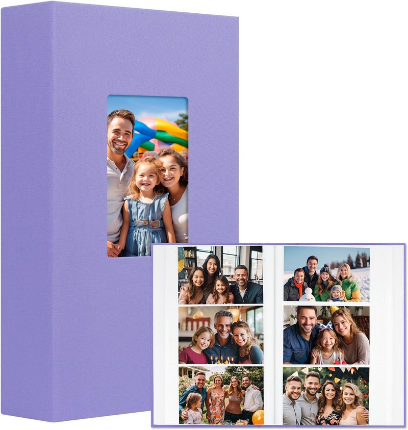 Aevdor 360 Pockets 4x6 Photo Album, Large Capacity Linen Cover Photo Album 4x6 Holds 360 Photos, Acid-free Pages Photo Albums with Front Window for Family Wedding Anniversary Baby Pictures (Purple) - Image 1